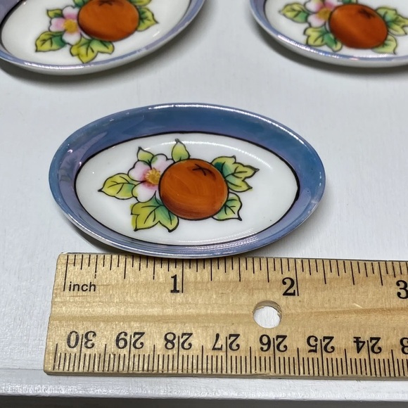 Noritake Lusterware Celery Dish & 6 Salt Dips Floral & Fruit Pattern, Japan Made - Picture 12 of 14